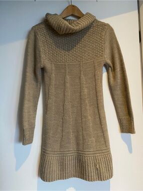 Women's Beige Knit Turtleneck Sweater Dress